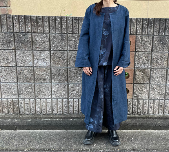 着物リメイクセットアップ/紬・ノースリーブブラウス&ロング丈スカート 4枚目の画像