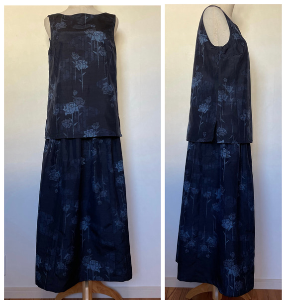 着物リメイクセットアップ/紬・ノースリーブブラウス&ロング丈スカート 10枚目の画像