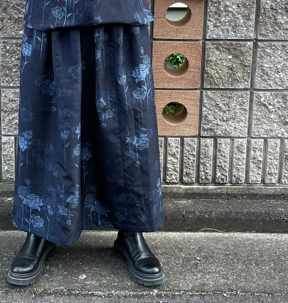 着物リメイクセットアップ/紬・ノースリーブブラウス&ロング丈スカート 2枚目の画像