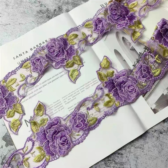 1m 高品質 花柄 刺繡 チュールレース　ブレード ハンドメイド素材　手芸　素材 3枚目の画像