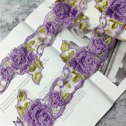 1m 高品質 花柄 刺繡 チュールレース　ブレード ハンドメイド素材　手芸　素材 2枚目の画像