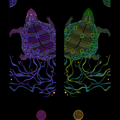 ポストカード2枚セット【蓑亀】翠・菫 イラスト KIKO 通販 16839041