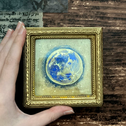 【1点限り】満月の小さな絵-青色-　下絵ボード付き　　/原画 天体　アンティーク　アート　日本画 4枚目の画像