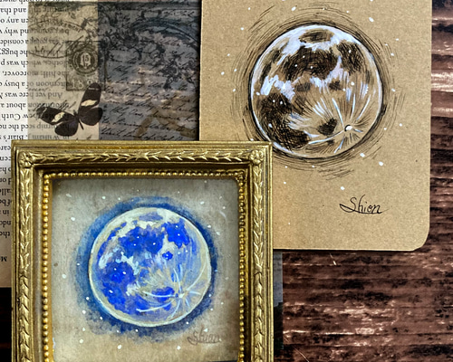原画☆1点限り☆オリジナル絵画「Full Moon（2020-01）/満月」額装