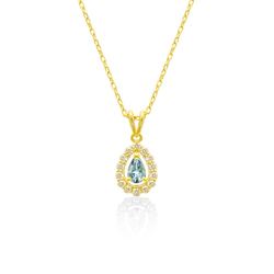 [1 件] K18 黃金天然海藍寶石鑽石水滴圖案項鍊 Miwa Jewelry Miwahou Seki 第2張的照片