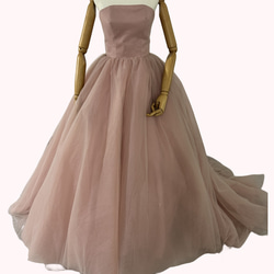 豪華！  ウェディングドレス  ピンク  キラキラグリッターチュール  取り外しオフショルダー   結婚式 4枚目の画像