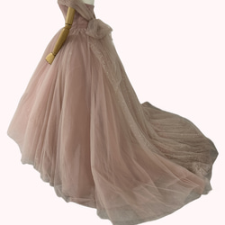 豪華！  ウェディングドレス  ピンク  キラキラグリッターチュール  取り外しオフショルダー   結婚式 2枚目の画像