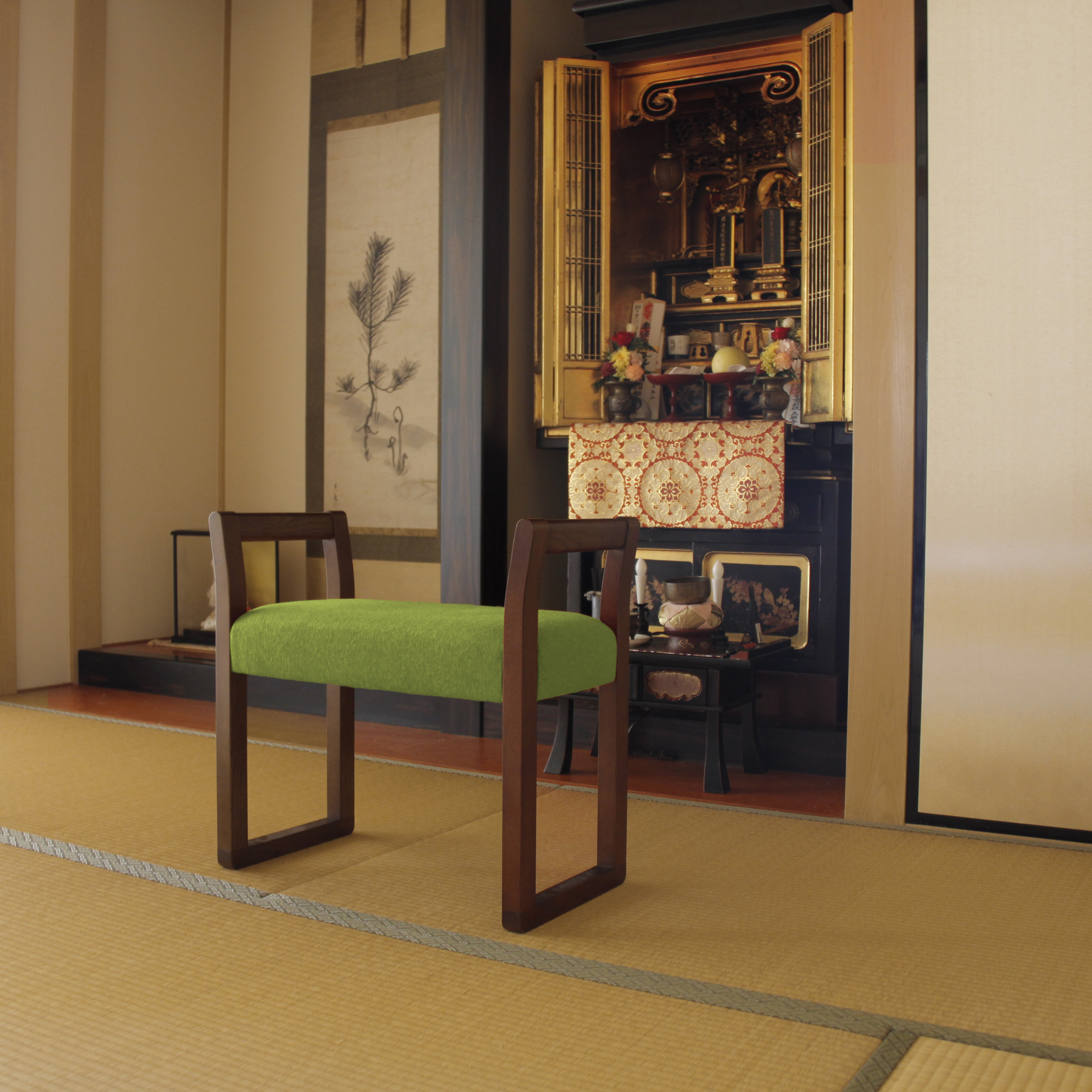 仏間座椅子（BR×グリーン）