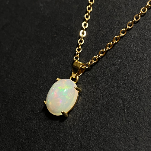 大粒エチオピア産プレシャスオパール1粒ネックレス14kgf ✨プレシャスオパール1粒ネックレス✨ゴールドチェーン✨選べる