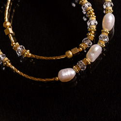 情迷凡爾賽 // C1355珍珠白水晶黃銅雙圈手鍊 第10張的照片