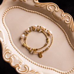 情迷凡爾賽 // C1355珍珠白水晶黃銅雙圈手鍊 第12張的照片
