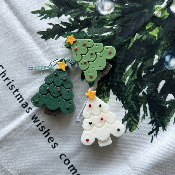 【X'smasパーティーに♡】ミニツリーキャンドル┃　wite/light green/green　┃ クリスマスツリー 7枚目の画像