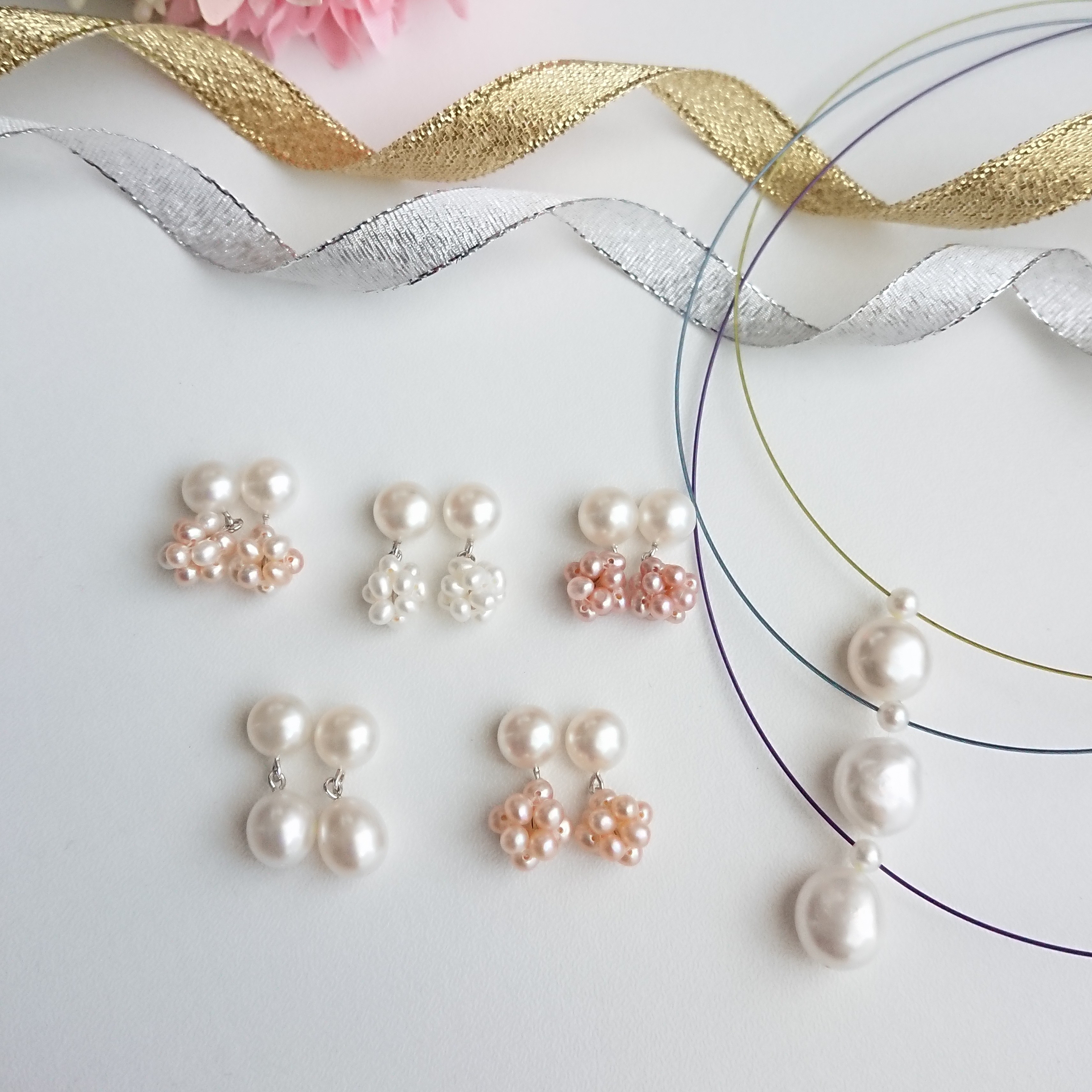 2025　Petite Fleur　パール　ジュエリー2点セット　ネックレス　ピアス　イヤリング　保証書付