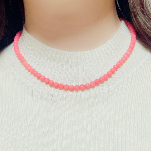 天然珊瑚ピンクビーズ ネックレス バックル型 天然珊瑚ピンクビーズ ネックレス バックル型
