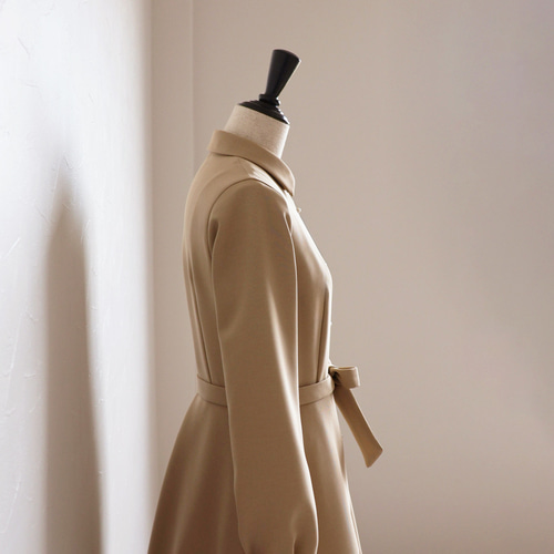 春コートにも変身！】リボンベルト付き 前ボタンワンピース【ウォーム