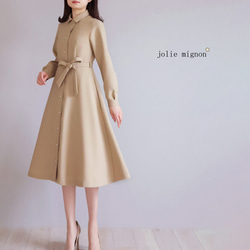 春コートにも変身！】リボンベルト付き 前ボタンワンピース【ウォーム