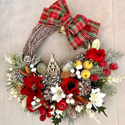 リース アーティフィシャルフラワー フラワーリース クリスマス