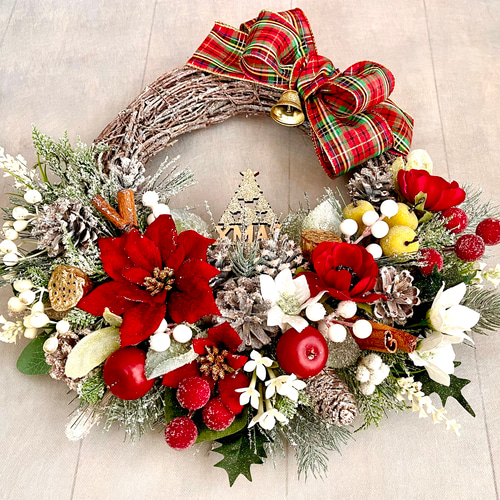 No.xmas-14463/大型クリスマスリース23-(1)43x42cm/アーティフィシャル