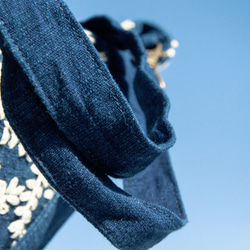 手縫い純綿サイドバックパック/刺繍クロスボディバッグ/刺繍ショルダーバッグ/インディゴ 手縫い藍染バッグ-フラワー クリスマス 12枚目の画像