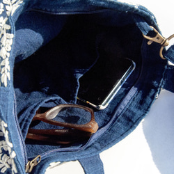 手縫い純綿サイドバックパック/刺繍クロスボディバッグ/刺繍ショルダーバッグ/インディゴ 手縫い藍染バッグ-フラワー クリスマス 18枚目の画像