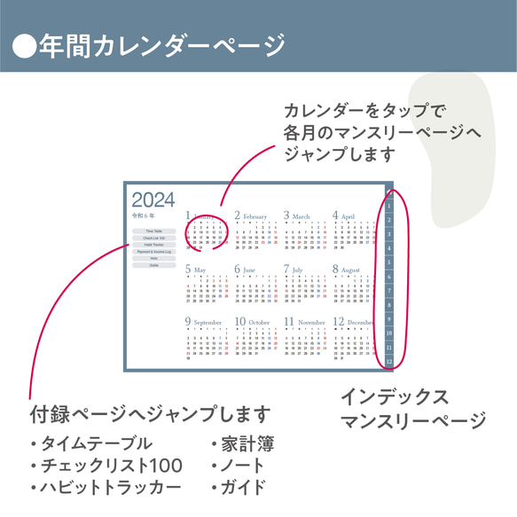 ＜データ販売＞2024年スケジュール管理・日記・家計簿を1冊でまとめて管理！全部入りデジタル手帳 2枚目の画像