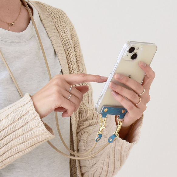 スマホケースショルダー 本革 名入れ 多機種対応 ネームタグケース 縦吊り2 シュリンクレザー リアケース クリアケース 11枚目の画像