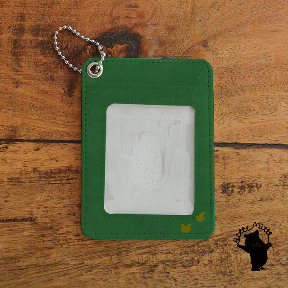 通行證套 IC卡套 卡套 幫助標記 月票 皮革 皮革 綠色 綠色*聖誕節 可刻名字 第2張的照片