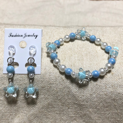 346、キッズイヤリング&キッズブレスレットセット ピンク 花