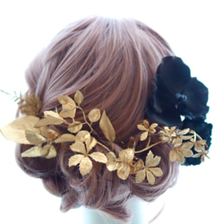 髪飾り　胡蝶蘭　バックカチューシャ　コチョウラン　黒　結婚式　ウェディング　ブライダル　ヘアアクセ　ヘッドドレス　 1枚目の画像