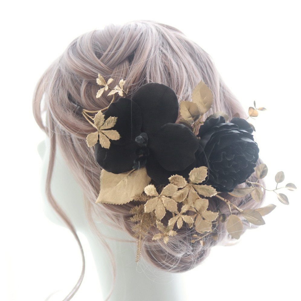 髪飾り　胡蝶蘭　バックカチューシャ　コチョウラン　黒　結婚式　ウェディング　ブライダル　ヘアアクセ　ヘッドドレス