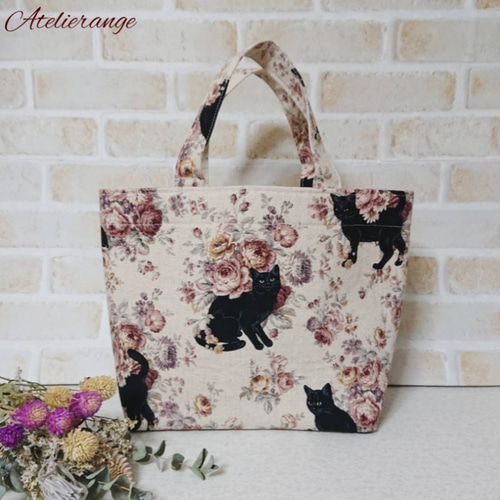 可愛い 猫柄トートバッグ ミニ 綿麻 きなり Creema限定 トート