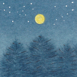 【日本画原画】夜の森と満月　絵画　ミニ額付き　ミニアートパネル　インテリアアート　　 2枚目の画像