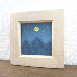 【日本画原画】夜の森と満月　絵画　ミニ額付き　ミニアートパネル　インテリアアート　　 5枚目の画像
