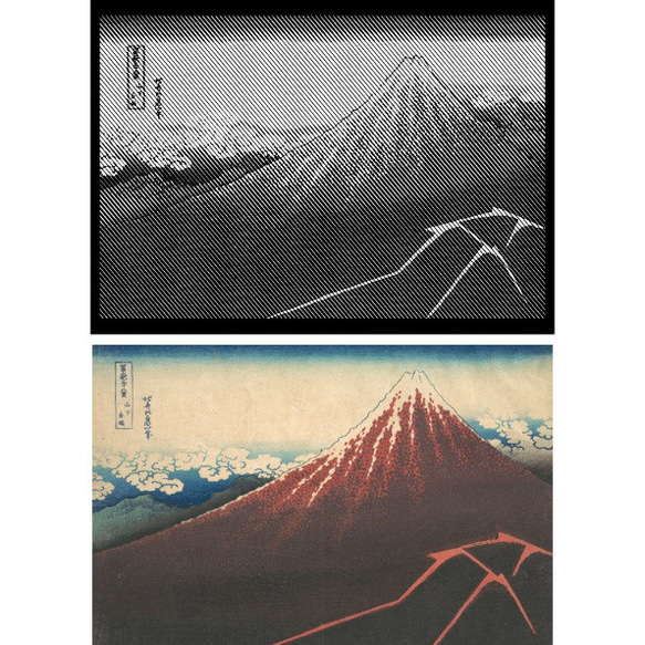 葛飾北斎　山下白雨 ハーフトーン切り絵A4サイズ 5枚目の画像