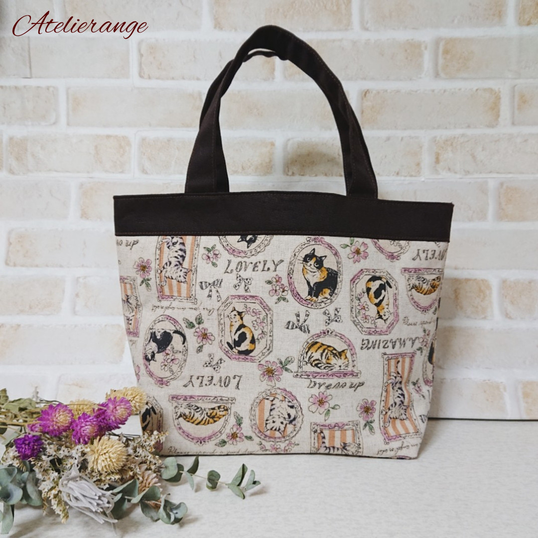 リネントートバッグ ❁ハンドメイドになります❁ 　Cats