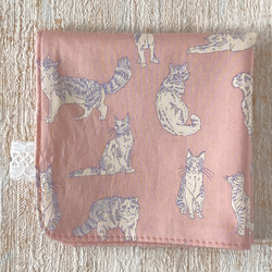 日本最大の ☆再販☆LIBERTY＆ダブルガーゼのハンカチ【L20×20 ミャオウ〔猫 財布・ケース・小物入れ