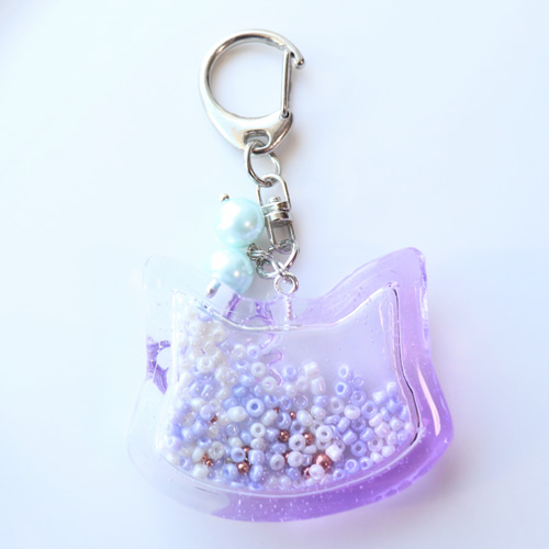 ねこ シャカシャカ キーホルダー レジン シェイカー グラデーション