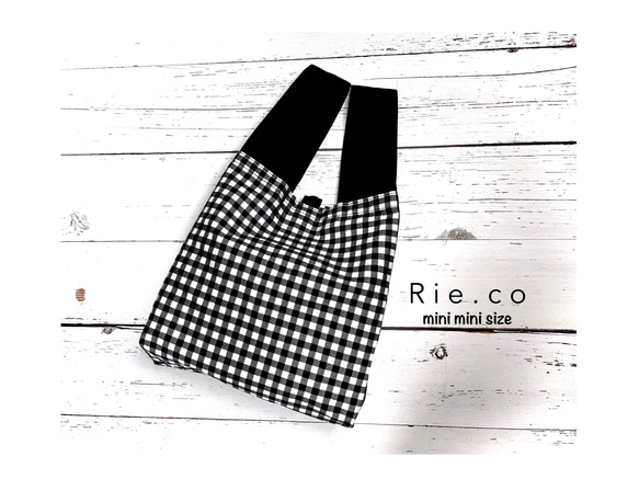 受注製作*  エコバッグ　simple eco bag* ストライプ　+  check柄　mini mini size 5枚目の画像