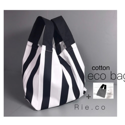 受注製作*  エコバッグ　simple eco bag* ストライプ　+  check柄　mini mini size 1枚目の画像