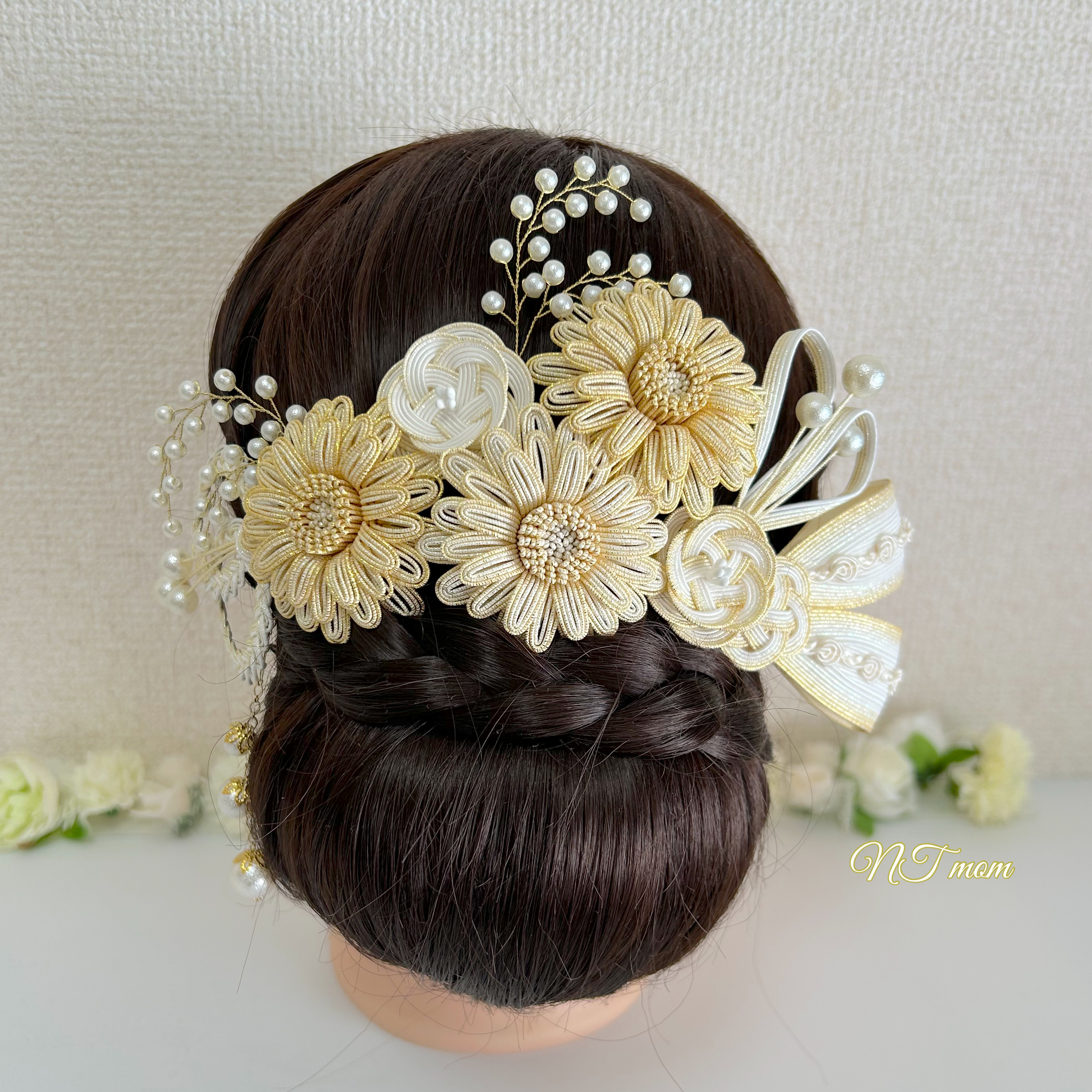 成人式結婚式卒業式・和装髪飾り11点セット・ライトゴールド