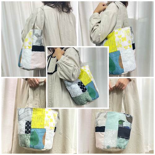 ミナペルホネンのパッチワークのバケツバッグ バケツバッグ *Tea