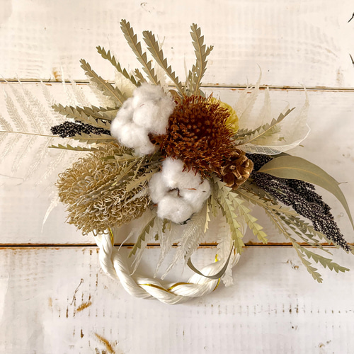 ドライフラワーのしめ縄リース ホワイト しめ縄・しめ飾り