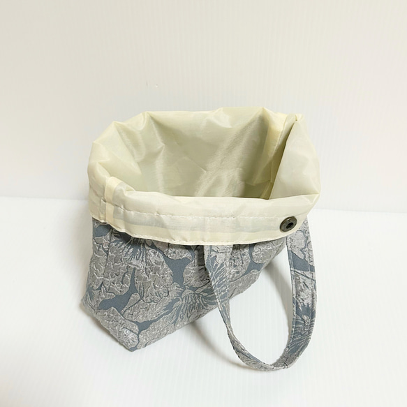 ジャガード織り 軽量 ミニ トートバッグ くすみブルー 5枚目の画像