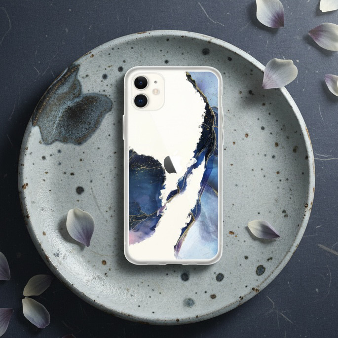 《 静海 せいかい 》スマホケース Android iPhone対応｜透明 花柄 アートデザイン 全機種対応 プレゼント