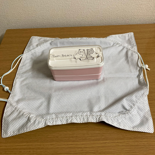 ランチョンマットになるランチバック（水色ドット&ギンガム） 弁当袋