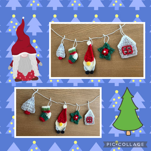 北欧の妖精トムテノームクリスマスガーランドミニチュアオーナメント
