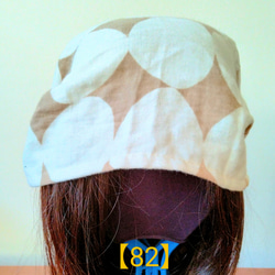 【82】医療帽子　ケア帽子　バンダナキャップ〈ベージュ水玉&麻(リネン)〉#新作 2枚目の画像