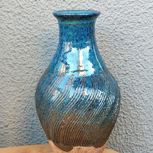 値下げしました。 青と灰色の釉薬の陶器花瓶