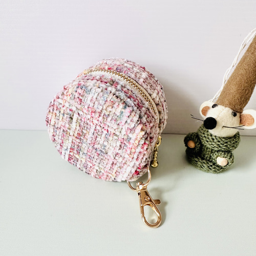 再販】111⌘ macaron♪（ツイード・ピンク）マカロンポーチ ミニポーチ