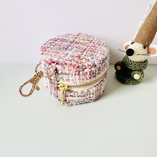 再販】111⌘ macaron♪（ツイード・ピンク）マカロンポーチ ミニポーチ